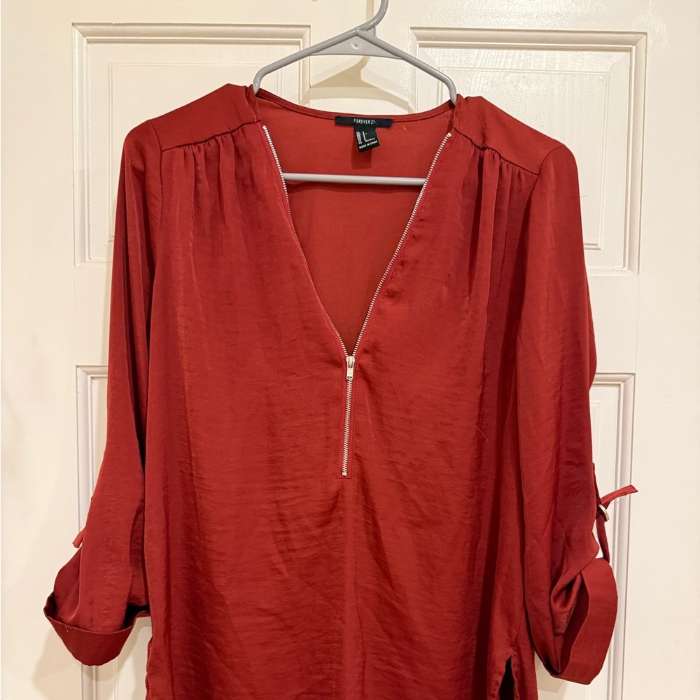 Forever 21 Terracotta Blouse with Zipper Accent